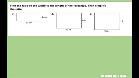Find The Ratio Of Length To Width Of A Rectangle Simplify Ratio Youtube