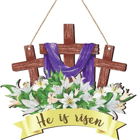 Amazon He Is Risen Door Sign Religious Easter Cross Decor Hanging