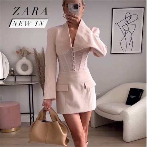 Zara Dresses Zara Nude Boning Corset Bustier Mini Blazer Dress Sz Large Poshmark