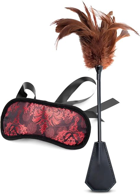 Amazon Black Faux Whip Set Feather Silk Blindfold For Sex Play Sex Feather Tickler Teaser