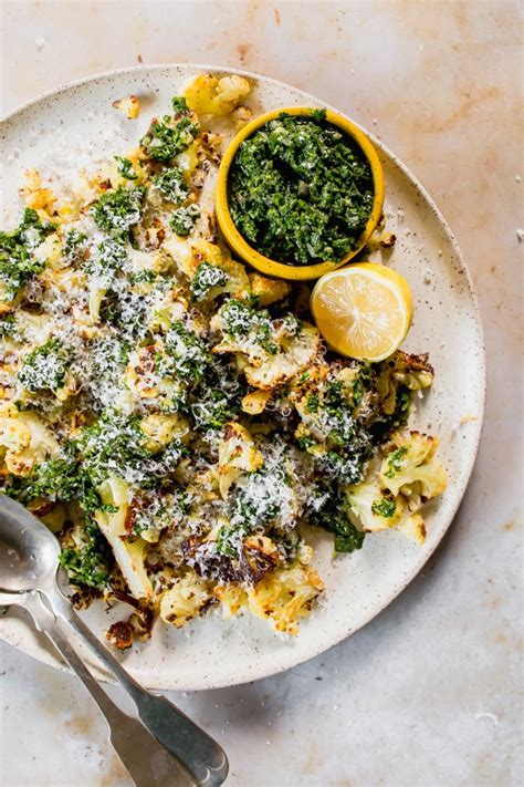 Roasted Cauliflower Steaks With Chimichurri Recipe Lena S Kitchen