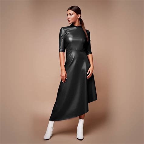 Chic Grey Asymmetrical Vegan Leather Dress Etsy