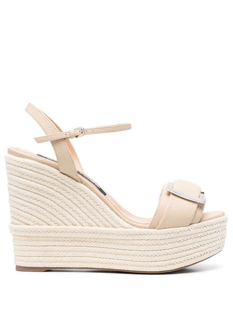Buy Sergio Rossi Logo Buckle Platform Wedge Sandals Neutrals At 39
