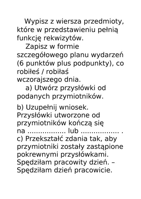 Wypisz Z Wiersza Przedmioty Wypisz Z Wiersza Przedmioty Kt Re W