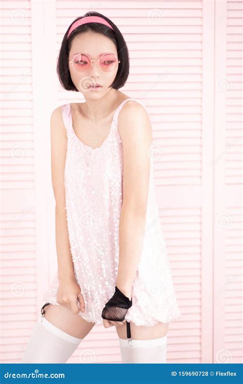 Seductive Brunette Asian Woman In Shiny Dress Stock Photo Image Of People Dress