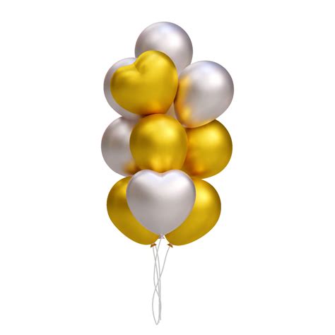 Bunch Of Realistic 3d Golden And Silver Balloons Heart Shape Vector