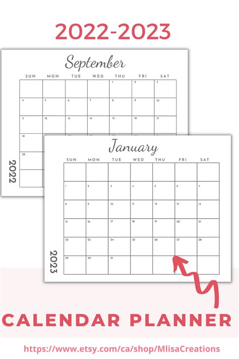 2022 2023 Monthly Calendar Printable/2022/ 2023 Monthly - Etsy Canada