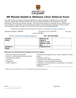 Np Mental Health Wellness Clinic Referral Doc Template Pdffiller