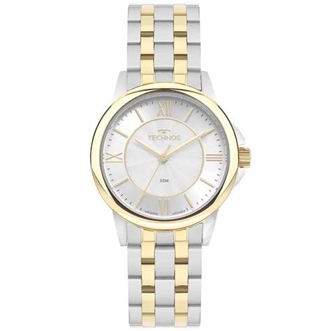 Rel Gio Technos Feminino Prata Dourado Mvx K Retran Joias