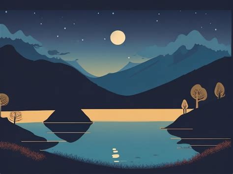 Premium Photo Vector Illustration Of Night Landscape With Moon And Stars