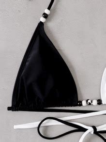 SHEIN Swim Vcay Color Block Bikini Set Beaded Triangle Bra Thong