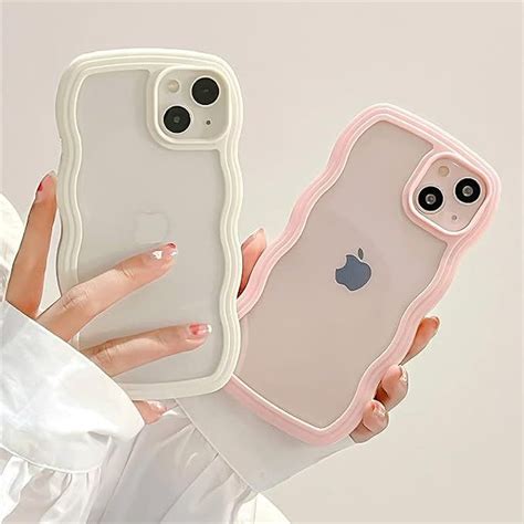 Qltypri Compatible With Iphone Case Cute Curly Wave Frame Clear