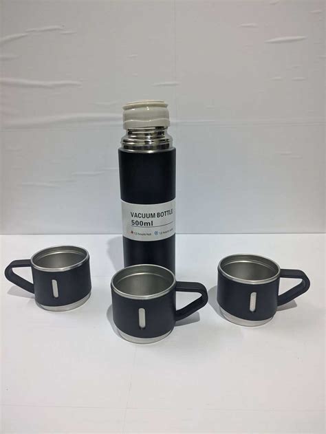 Hot Cold Stainless Steel Insulated Vacuum Water Bottle Flask Gift Set With Cups E Return Gifts
