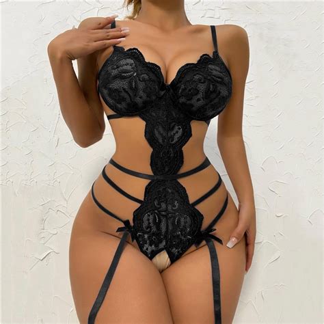 Body Feminino De Renda Lingerie Body Rendado Calcinha Aberta Traje