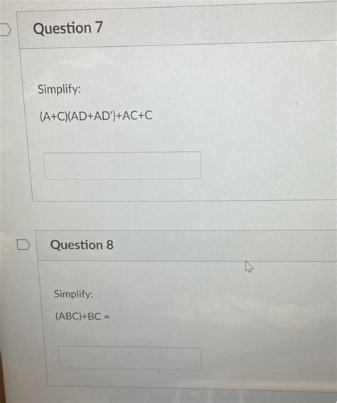 Solved Question 1 Simplify ABCD(ABCD' + AB'CD + A'BCD + | Chegg.com