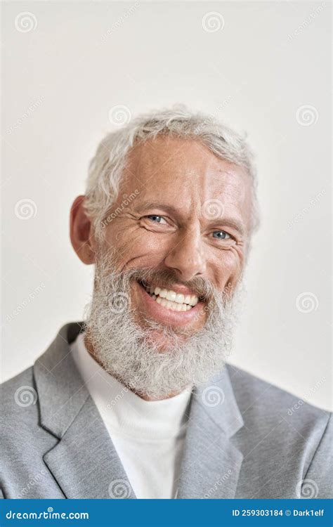 Happy Old Business Man Isolated On White Vertical Headshot Portrait