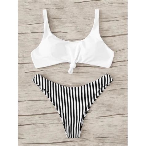 MAILLOT DE BAIN Sexy Bikini 2020 Les Femmes Maillot Col rond Maillot De Bain Rayé Noeud Arc