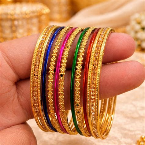 traditional rainbow meenakari gold tone churi set rasampk