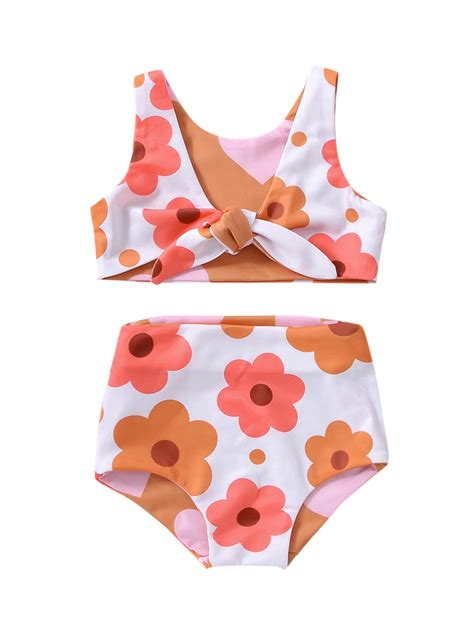 Wassery Baby Girls Summer Swimsuit Sleeveless Flower Bikini Heart Ruffle V Neck Front Knotted