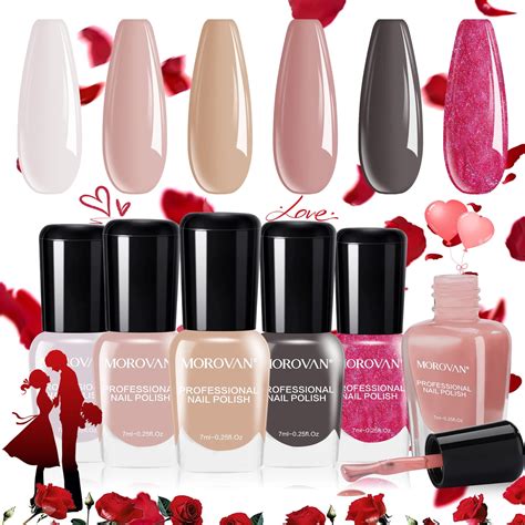 MOROVAN Nail Polish Set 6 Colors Quick Dry Glitter And Nude Shades