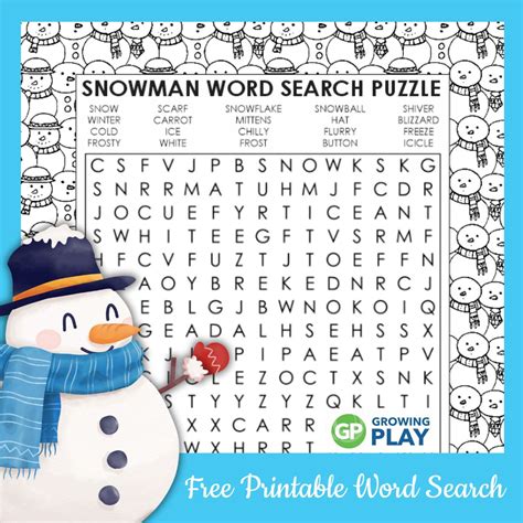 Snowman Word Search Free Printable Growing Play