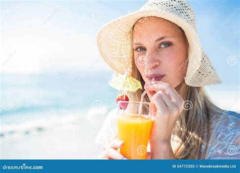 Beautiful Blonde Woman On A Sunny Day Stock Image Image Of Fashion Drinking