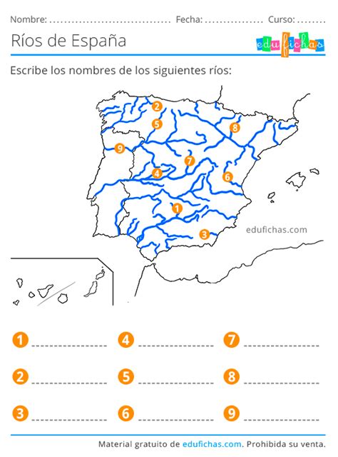 Ríos De España Mapas Para Imprimir Ejercicios Gratis En Pdf