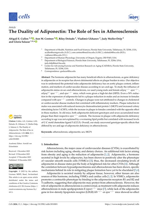 PDF The Duality Of Adiponectin The Role Of Sex In Atherosclerosis