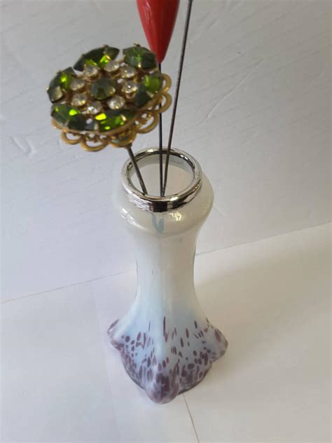 Austrian Art Glass Hat Pin Holder With Sterling Silver Mount Hallmarked 1911 For Sale At 1stdibs