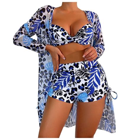 Wreesh Womens Piece Swimsuits Board Shorts Bikini Set With Kimono Beach Cover Ups Printed