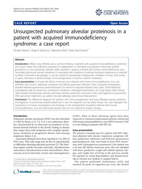 PDF Unsuspected Pulmonary Alveolar Proteinosis In A Patient With