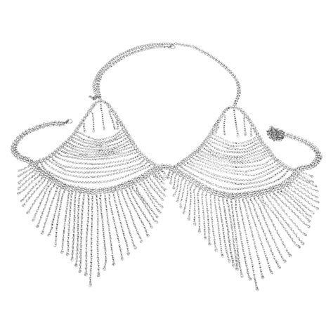 Vivawm Fashion Accessories Sexy All Diamond Bikini Bra Nightclub Beach Shiny Tassel Body Chain