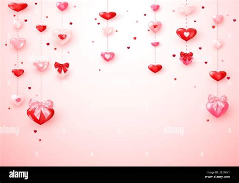 Heart Garlands Valentines Day Romantic Background Hearts With Silk