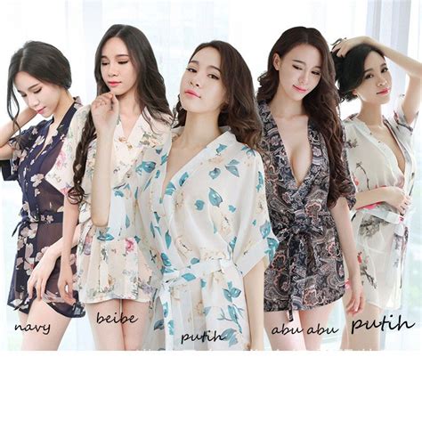 Jual Kimono WanitaSet Lingerie Sexy G String Baju Tidur Bahan Sifon Dicetak A Shopee