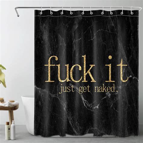ECOTOB Fuck It Just Get Naked Marble Shower Curtain Gold Font On The Black Luxurious Marble