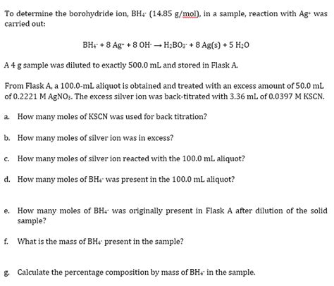 Solved To Determine The Borohydride Ion BH4 14 85 G Mol Chegg