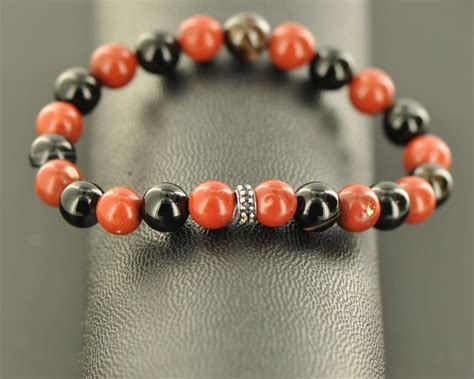 Bracelet Jaspe Rouge Et Onyx Noir Bracelets En Pierre Naturelle