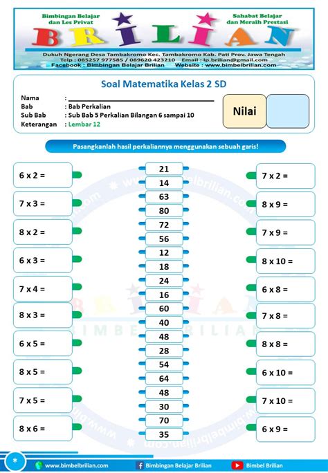 Soal Perkalian Kelas Sd Bilangan Sampai Memasangkan Dan