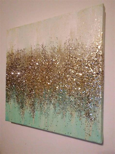 Handmade Abstract Glitter Painting Custom Modern Chic Home Decor Mint