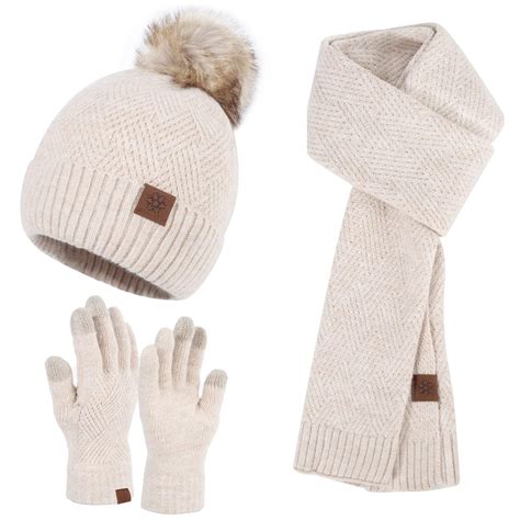 Yuelianxi Hat Scarf And Glove Set Women Winter Hats 3 Piece Neck Warmer