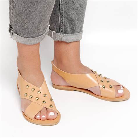 Philio Nude Studded Sandals Handmade Embellished Boho Sandals