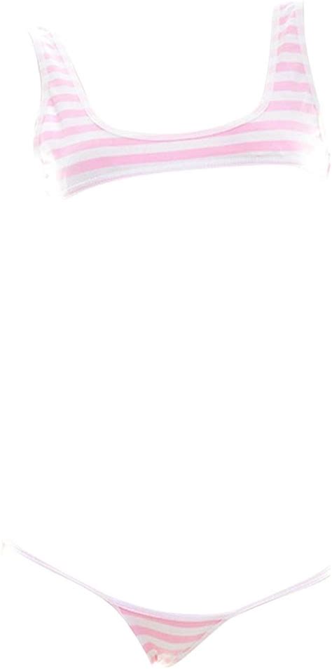 Yomorio Anime Lingerie Sexy Cute Striped Micro Bikini Cosplay Bra And Panty Set Mini Vest Pink