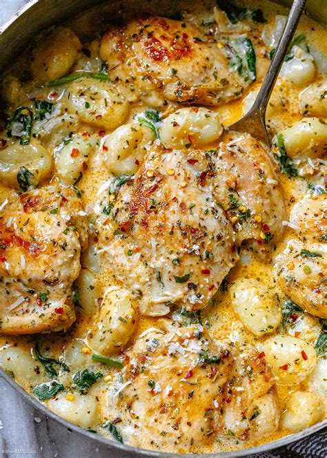 Creamy Garlic Spinach Chicken Thighs Recipe With Gnocchi Chicken And