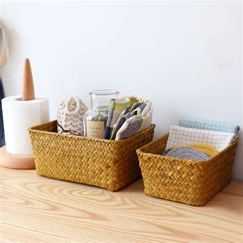 Плетеные коробки для хранения ручной работы, соломенная корзина для ...