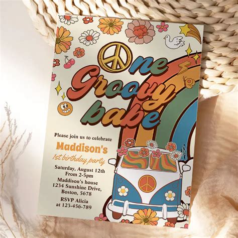 One Groovy Babe Retro Rainbow St Birthday Party Invitation Zazzle