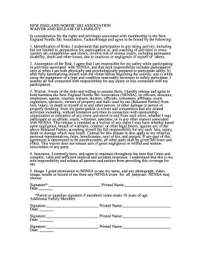 Fillable Online Stowe K12 Vt NEW ENGLAND NORDIC SKI ASSOCIATION WAIVER