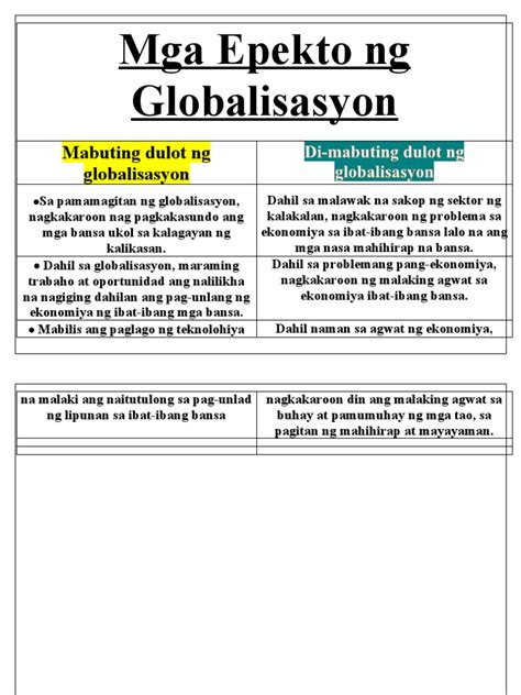 mga epekto ng globalisasyon