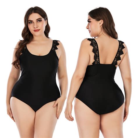 Plus Size Black U Neck Lace Padded Women Beach One Piece Swimsuits Swimwear Bikini Lazada PH