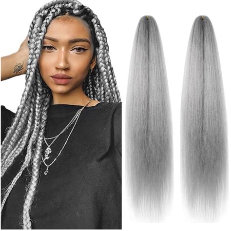 Wudas Gray Braiding Hair 24 Inch Long Pre Stretched Hair Straight Yaki Texture