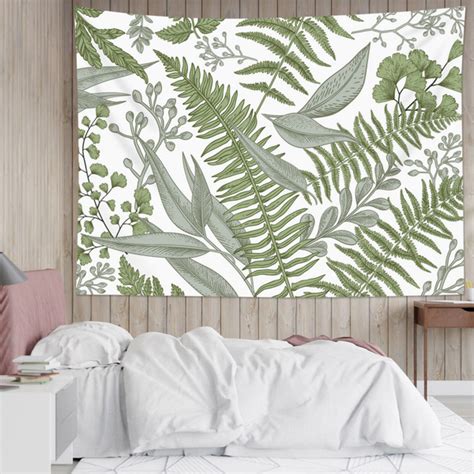 Гобелен зеленый лист тропического растения белый - купить по низкой ...